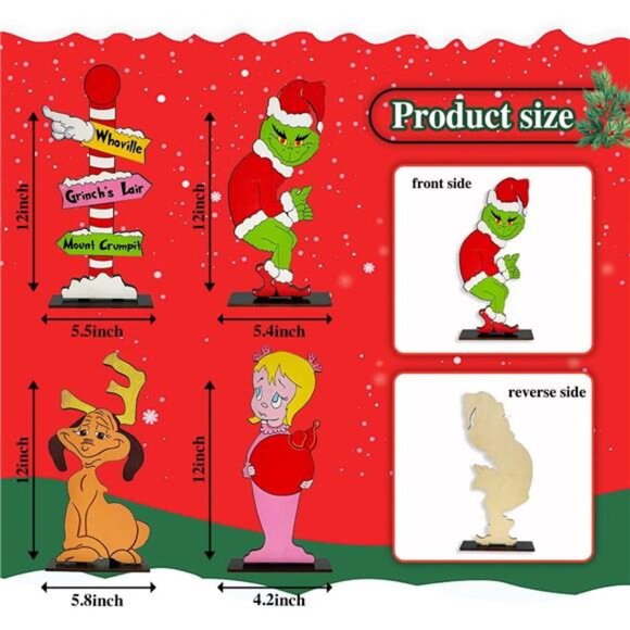 Christmas Table Decorations -4 Pack Wooden Centerpiece Signs for Holiday Parties - Picture 3 of 7